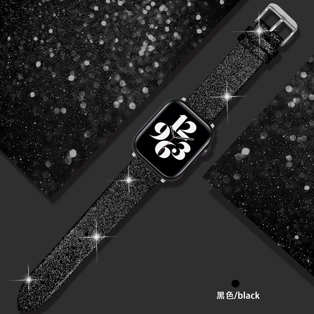 

Блестящий кожаный ремешок для Apple Watch Band Ultra 2 49 мм 40-42 мм 44 мм женский браслет с блестками iWatch Series 9 7 8 6 5 4 3 41 мм 45 мм 38mm or 40mm 41mm