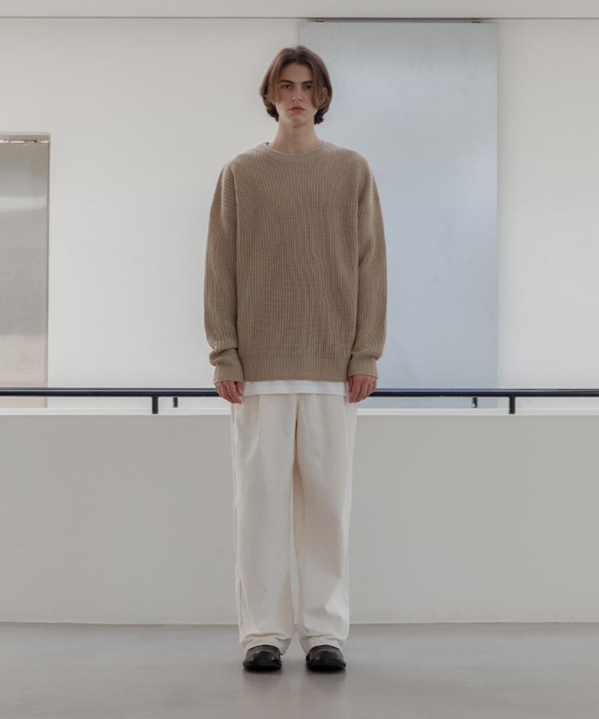 AGOD Crew Neck Ribbed Oversized Hazzi Knit [Beige]