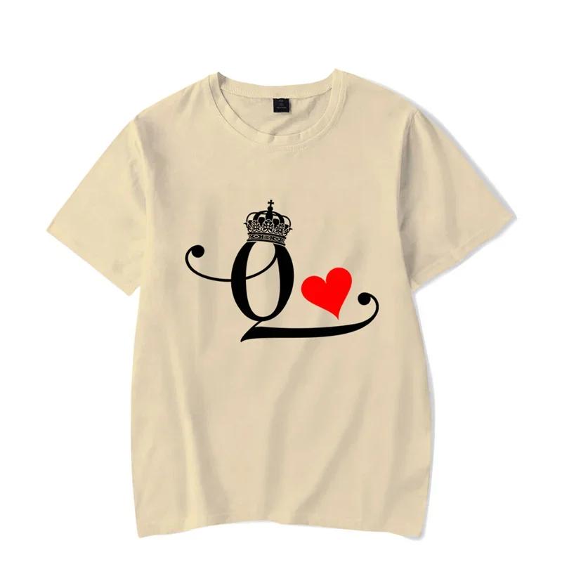 Fashion Letter Print Couple T Shirt For Lovers New Korean Shirt Chic King Queen Heart Graphic T Shirts For Couples