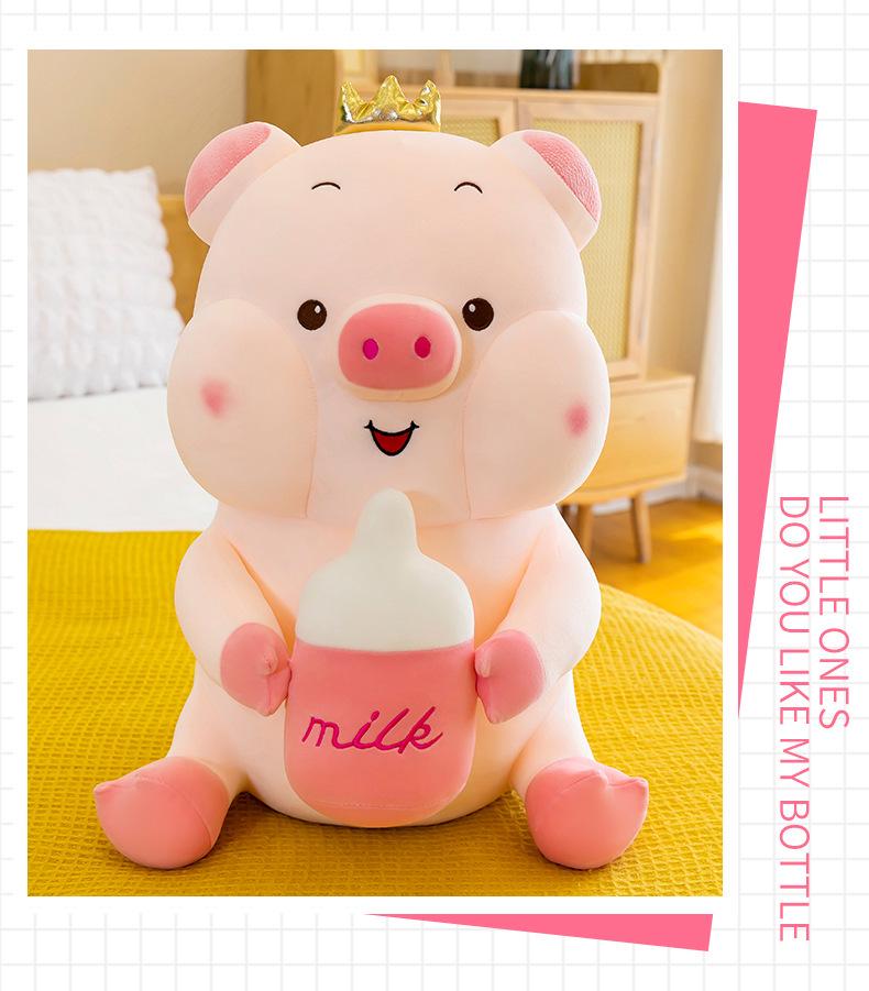 Large Cartoon Pig Baby Bottle Rag Doll Plush Pillow