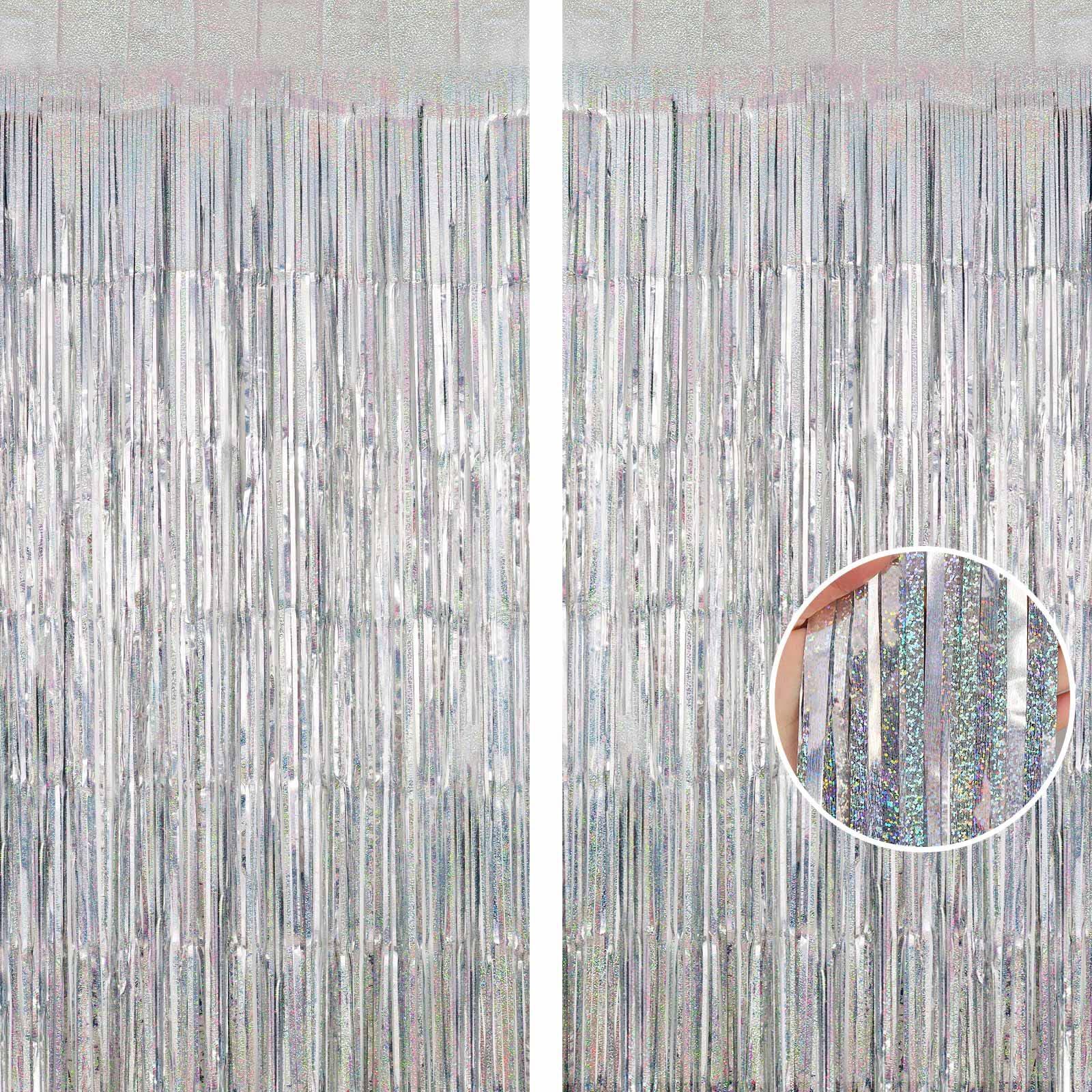 

2Pcs Party Backdrop Curtains Metallic Foil Tinsel Curtain Glitter Foil Fringe Curtain Birthday Wedding Party Decoration Supplies серебряный
