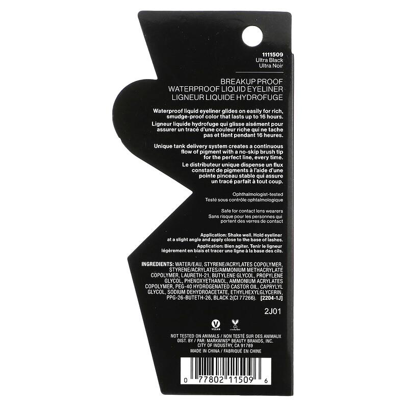 Breakup Proof, Waterproof Liquid Eyeliner, 1111509 Ultra Black, 0.03 Fl Oz (0.9 Ml)