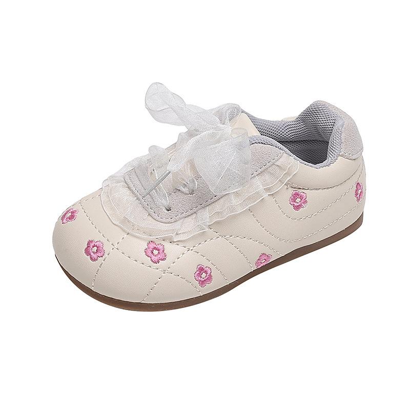 Girls' Korean Version of Casual Embroidery Flower Sports Shoes 2025 Spring and Autumn New Versatile German Training Shoes Non-slip White Shoes Tide