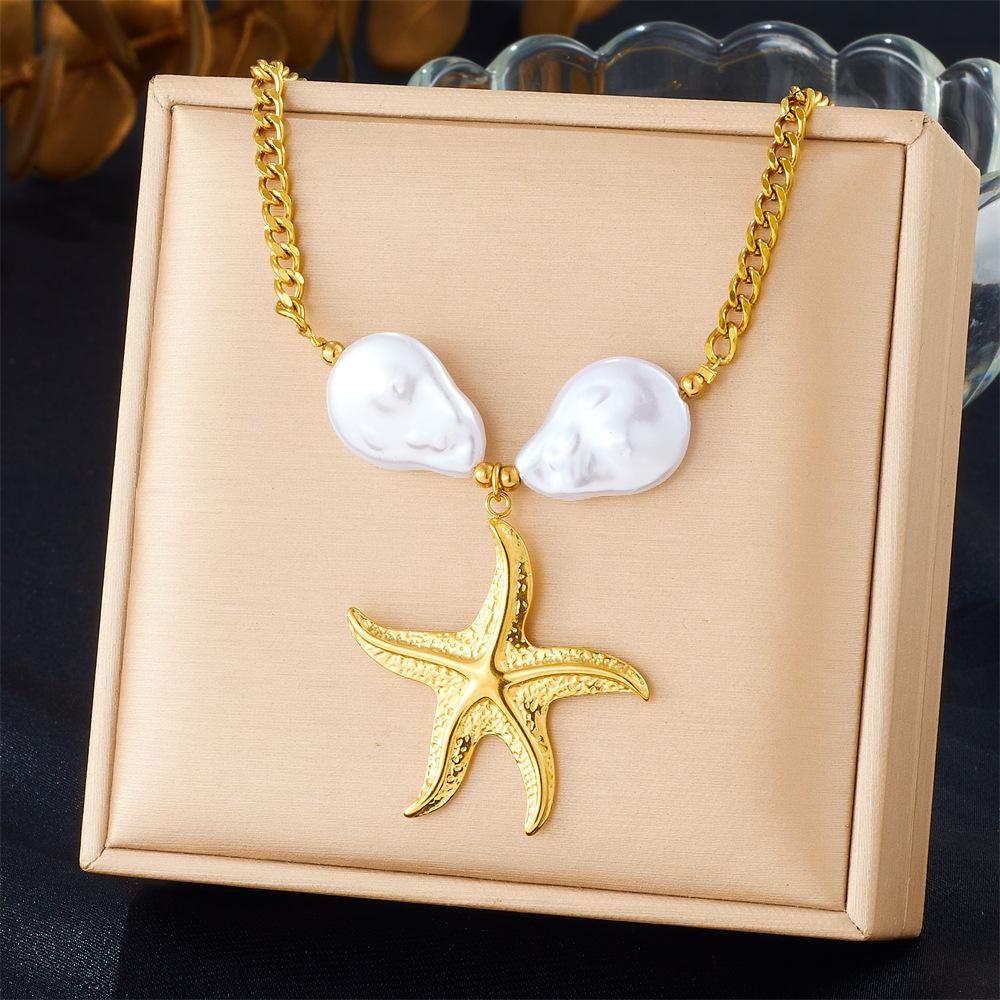 Fashionable Seaside Vacation Style Bead Necklace Exquisite Sea Fish Starfish Sun Shell Necklaces Multi-Element Blue Jewelry