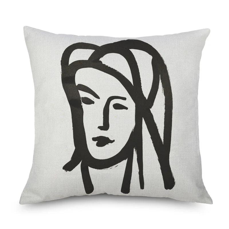 Henri Matisse Portrait Cushion Covers Simple Line Drawing Linen Pillow Case Sofa Deocr Art Painting Decorative