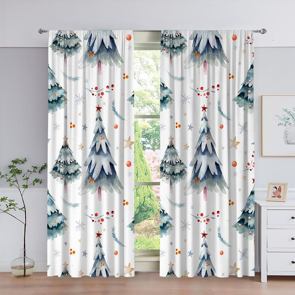 Cartoon Santa Claus Merry Christmas Red Green Window Curtains For Kids Bedroom Living Room Bathroom Kicthen Door Hall Home Decor