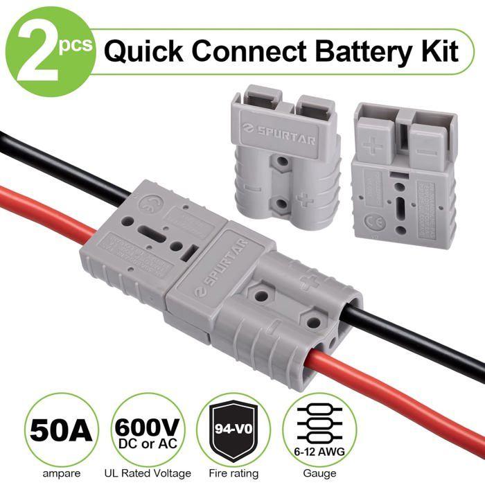 Connecteur Anderson pour batterie - AIMOONSA - 50A - Calibre 6-10 - Cuivre argenté - 12-36V