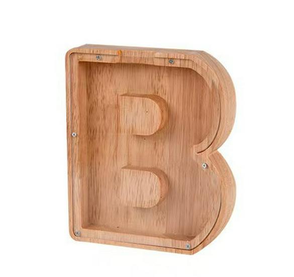 Wooden & Acrylic Money Box: Transparent 26-Letter Savings Bank for Kids