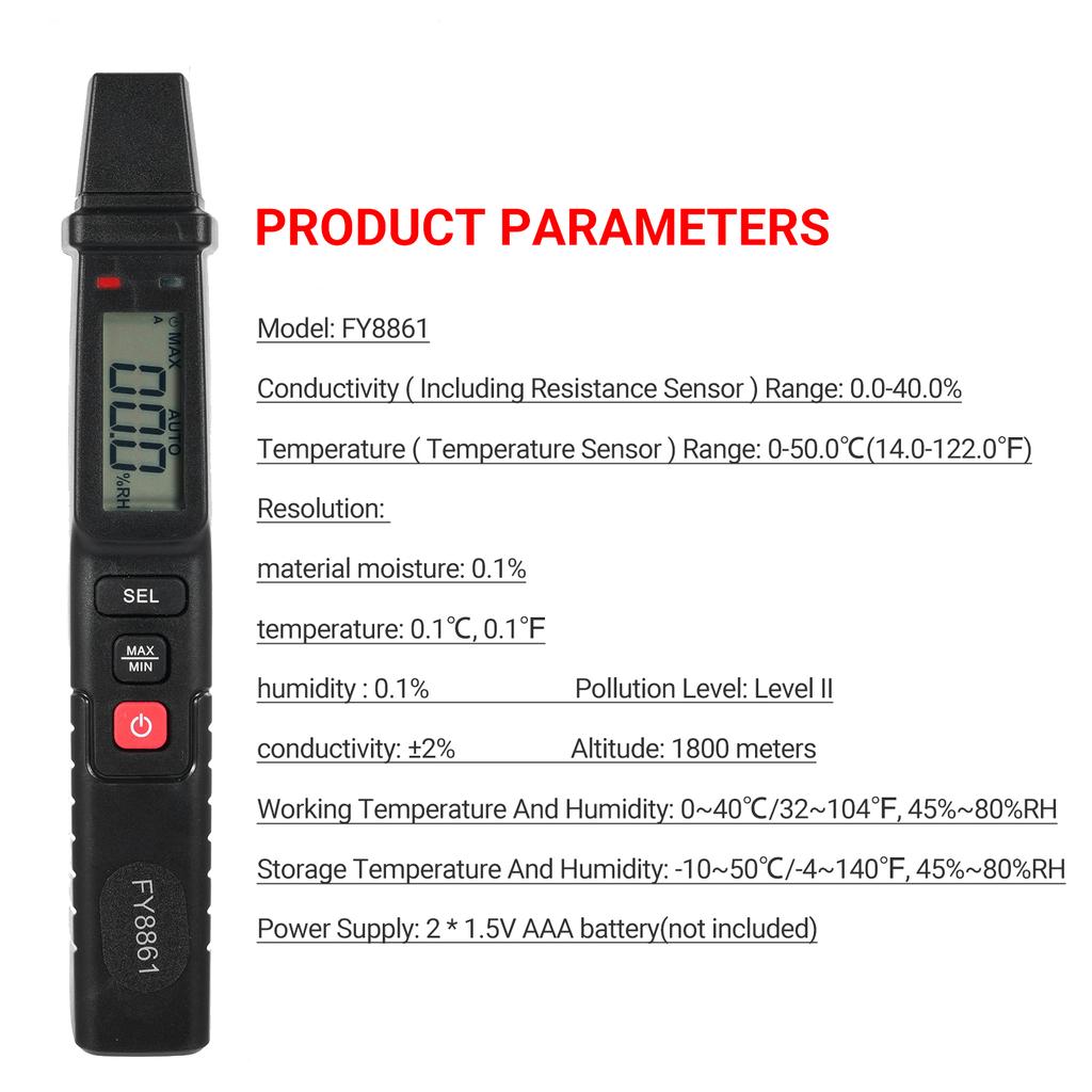 FY8861 Wood Moisture Meter Wood Moisture Detector Digital Wood Moisture Meter Professional 2 Pins