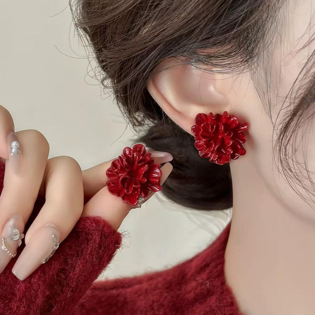 Silver Needle Ankara Red Love Stud Earrings Fashion Temperament New Earrings Light Luxury Premium Autumn and Winter