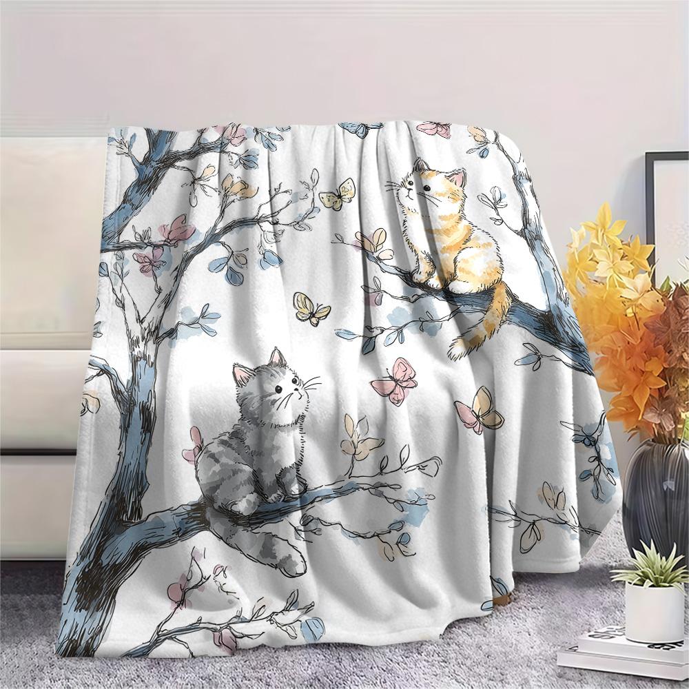 Cute Cats Print Flannel Blanket, High Quality Comfortable for All Seasons, Home Decor, Warmth and Comfort