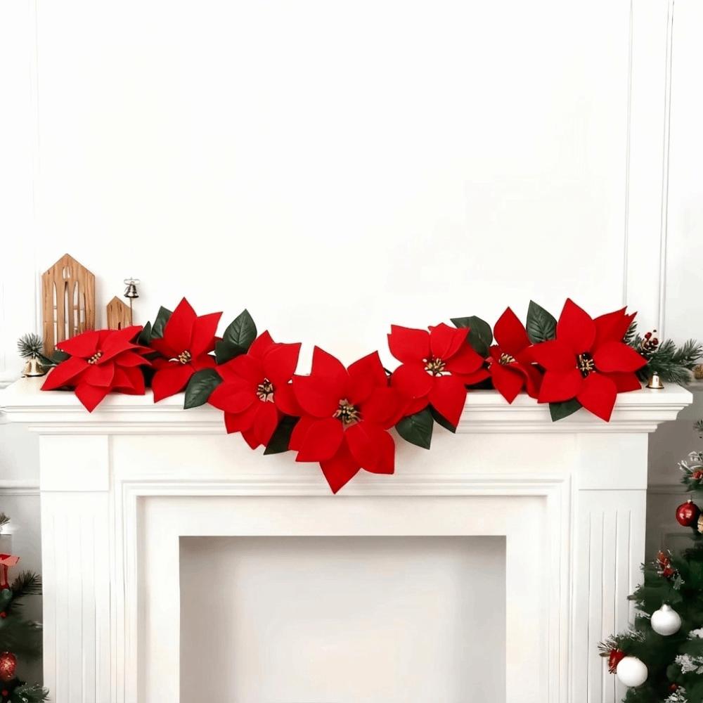 Fashion Realistic Christmas Garland Decoration Soft Large Red Artificial Flowers Convenient Elegant Poinsettia Vine Living Room