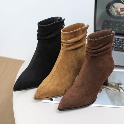 Autumn Winter Pointed Toe Pleated Slim Women Ankle Boots Sexy High Heel Stripper Party Short Booties  De Mujes
