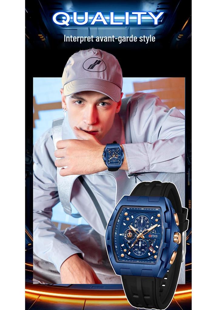 OFNS Men's Fashion Chronograph Watch: Trendy, 50M Waterproof, Luminous, Calendar, Three-Hand Design