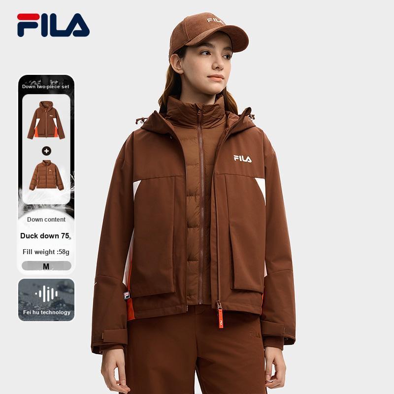 Fila Original Fashion Retro Casual Versatile Soft Comfortable Two-Piece Down Jacket Women Outerwear Magnolia-Brown F11W549913FBN