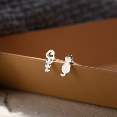 Orecchini a bottone asimmetrici a forma di pesce gatto in argento sterling 925 per donne, ragazze, gioielli da sposa Eh254