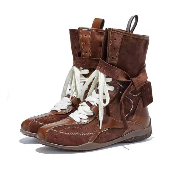 

Модный Совершенно Новый Большой Размер 40 Спортивный Винтажный Боксерские Ботинки Женская Обувь 2025 Мода Шнуровка Плоская Удобная Обувь для Ходьбы Кроссовки Ботильоны 40 коричневый