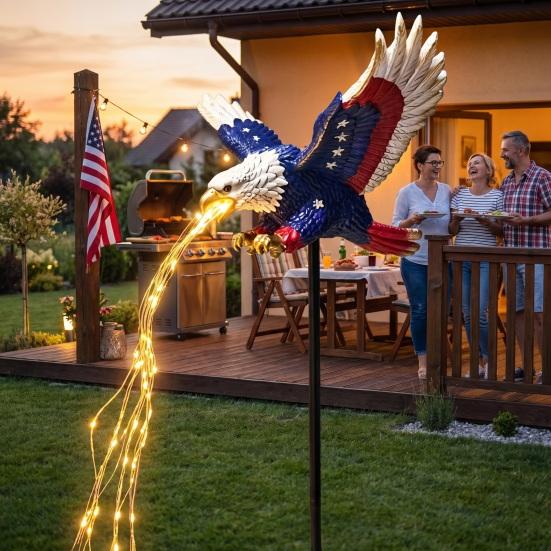 Bald Eagle Statues for Patios Solar Garden Stake Light, Patriotic Outdoor Resin Durable Wildlife Lawn Weather?Resistant Landscape Light Yard