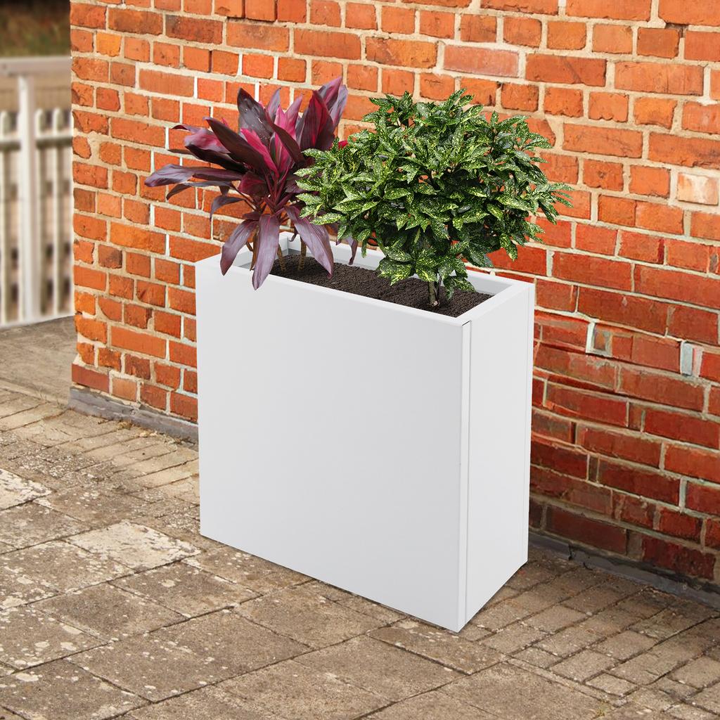 Large Rectangle Planter Box for Outdoor Garden, 20.5x10x22 Inch White Metal Raised Garden Bed, Steel Deck Patio Plant Container