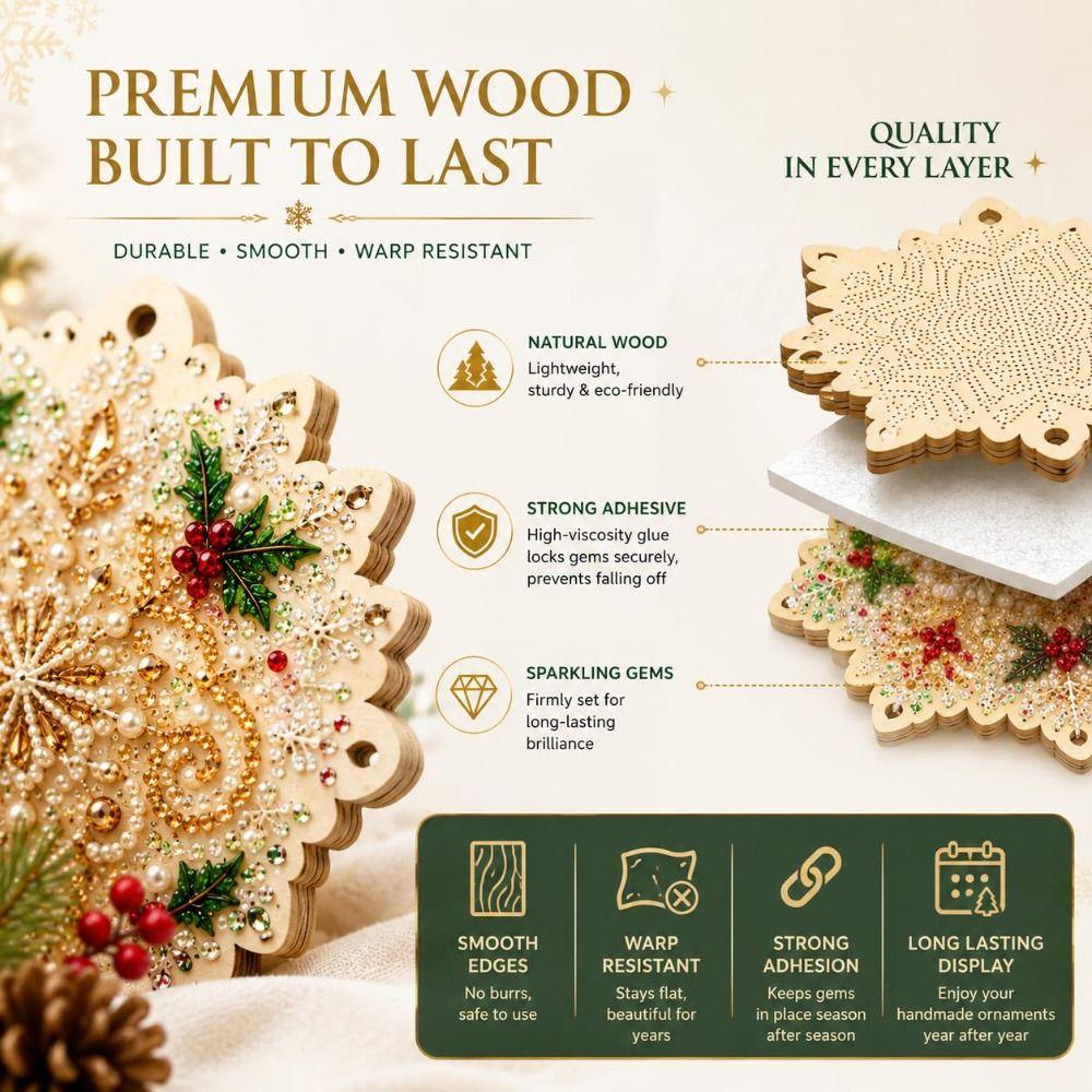 Special-Shaped Gems Christmas Wooden Ornament Wooden Pearl Christmas Tree Decoration Rhinestone DIY Diamond Art Kit Home