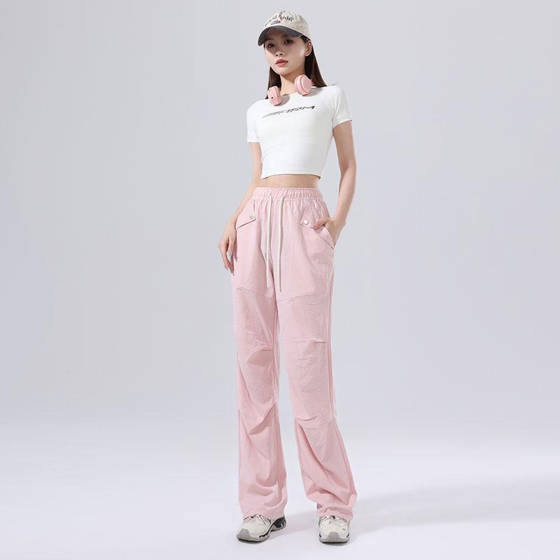 

Unisex Spring/Summer Quick-Dry Paratrooper Pants: Loose, Casual, Lightweight Wide-Leg Overalls L розовый