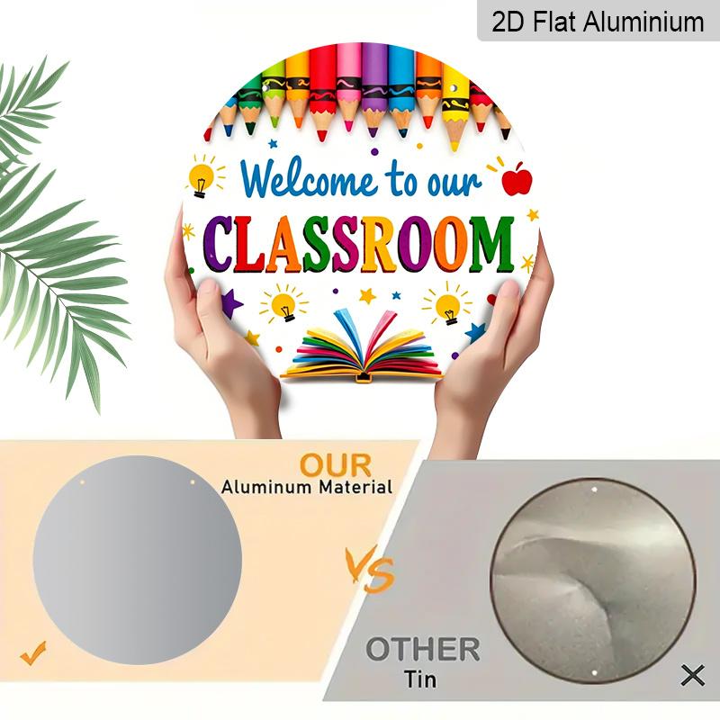 2D Plat Hangend Ornament, 1 stuks Yanlin Welkom op Onze Klaslokaaldeur - Kleurrijke Kleurpotlood En Schooldecoratie, Met Letters, Sterren En Licht
