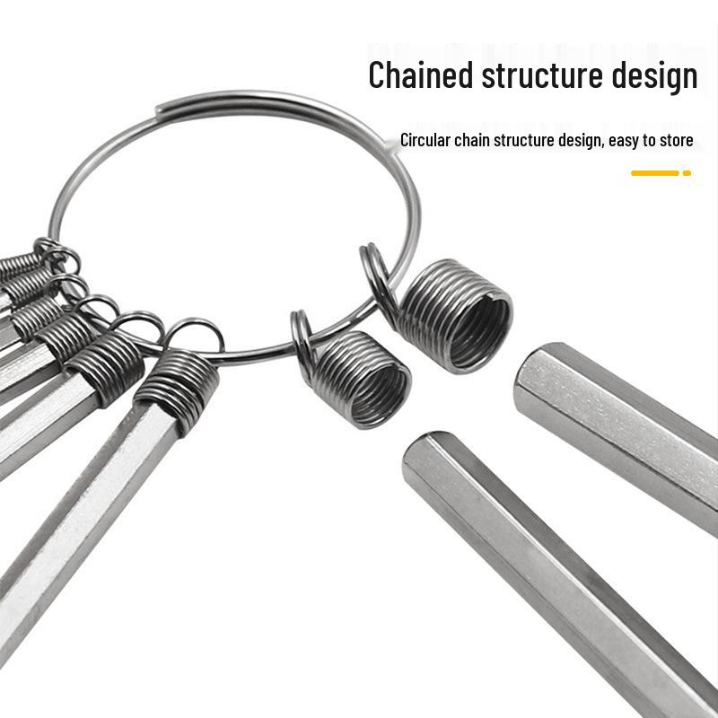 Hex Wrench Set: Multi-Purpose Repair Tool with Flat Head, Set Screw, Hanging Bag, and Spring Ring.