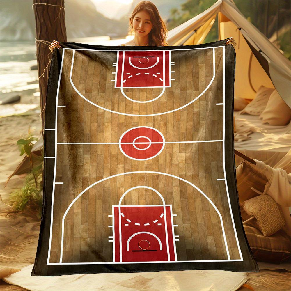 ??Basketball Court Print Blanket - Reversible Sporty Flannel for Game-Day Comfort, Fan Zone Gifts & Hoops Decor Vibes? 75X95CM