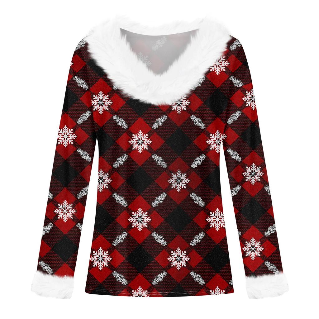 Tricou de damă Tricou Cămașă de Crăciun Cu mânecă lungă Petrecere cu imprimeu de Crăciun Top cu decolteu în V