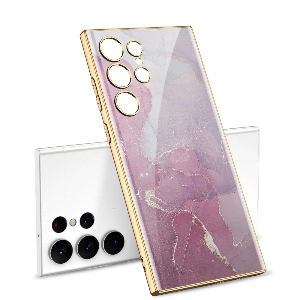 Pouzdro z malovaného tvrzeného skla pro Samsung Galaxy S24 S23 Ultra Luxusní pokovení Měkký okraj Ochranný kryt pro pouzdro Galaxy S24 Ultra