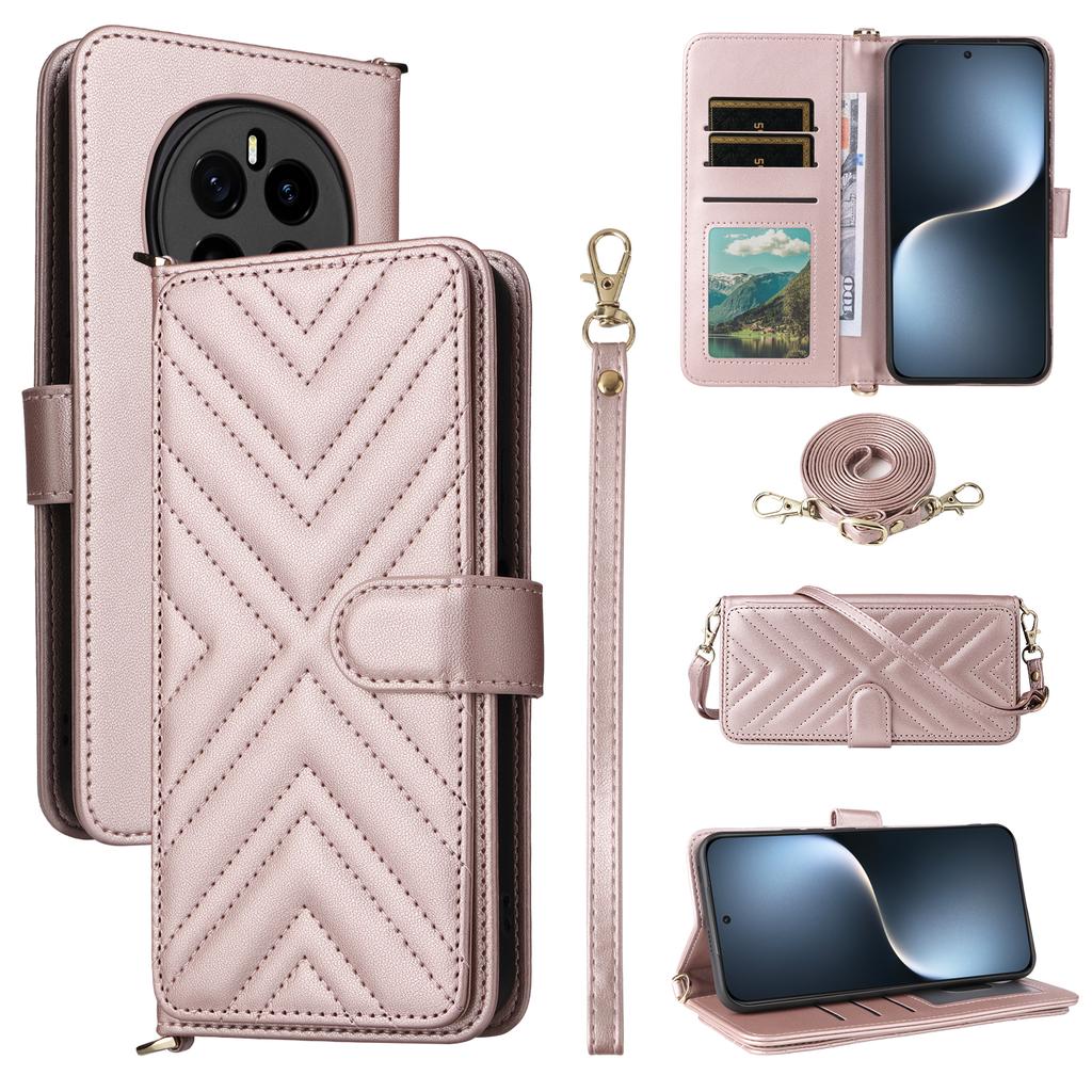 For Honor Magic7 5G Wallet Case with Shoulder/Wrist Strap Leather Phone Cover Stand