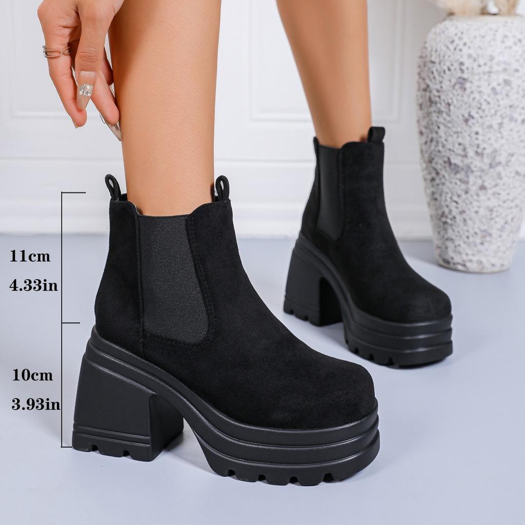 Women's Ankle Boots Platform Shoes Block Heels Womens Boots Solid Colors Women Pumps Sexy Leather Boots Square Toe Botas