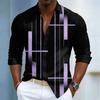 Men's shirt with black geometric line printed long sleeved shirt, high-quality business casual loose flap cardigan