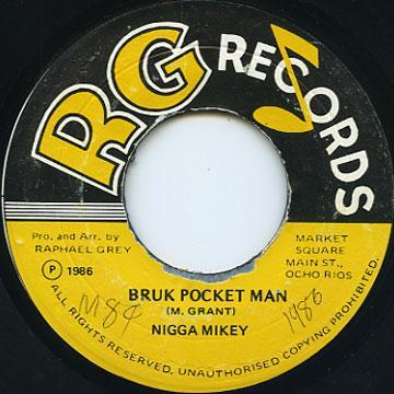 

7inch Record NIGGER MIKEY Bruk Pocket Man NONE RG Records 1986 Jamaica Reggae Ska Dub Used