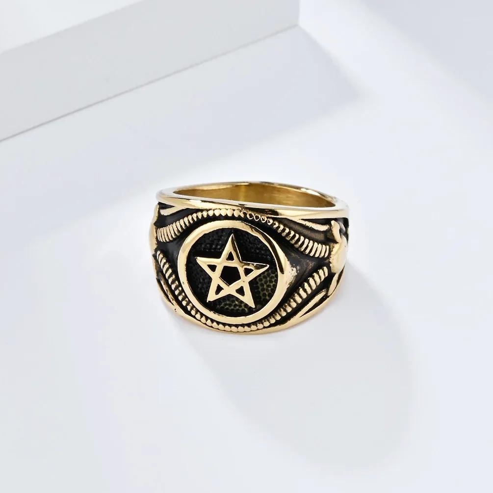 New Vintage Satanic Goat Pentagram Stainless Steel Ring for Men Party Jewelry