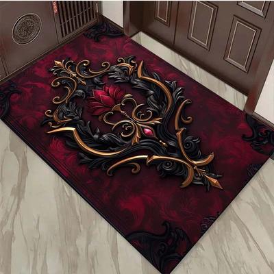 Rood Zwart Goud Barok Damast Print Tapijt Pluche Flanellen Kleed Woonkamer Slaapkamer Huisdecoratie Vloerkleed Antislip Vloermat