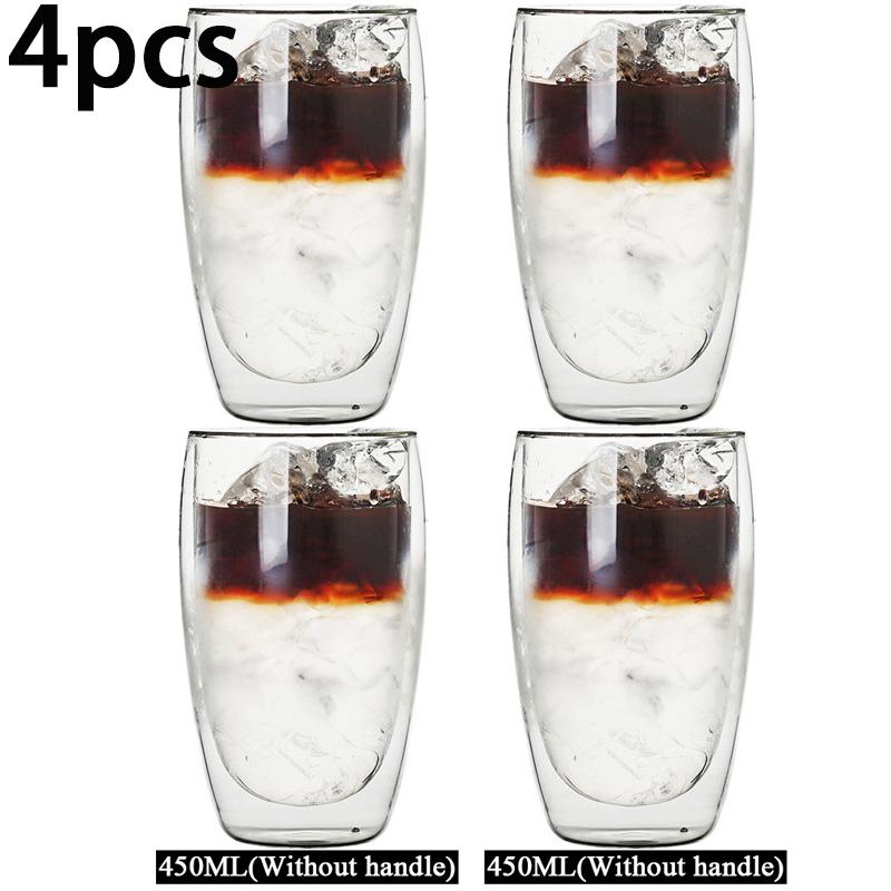2/4pcs 250/350/450ml Heat Resistant Glass Cups Double Wall Glass Coffee Cup Breakfast Milk Water Cup Clear Juice beer Cups Sets