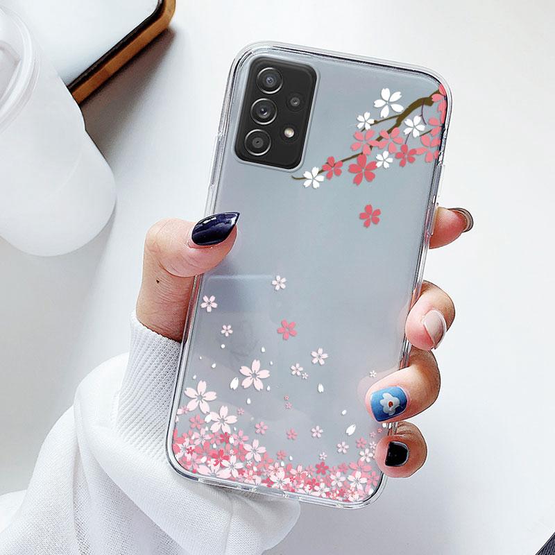 Phone Case For Samsung A52s A52 Floral Silicon Cover For Samsung Galaxy A52 Fundas Coque Transparent Soft Capas Flower TPU