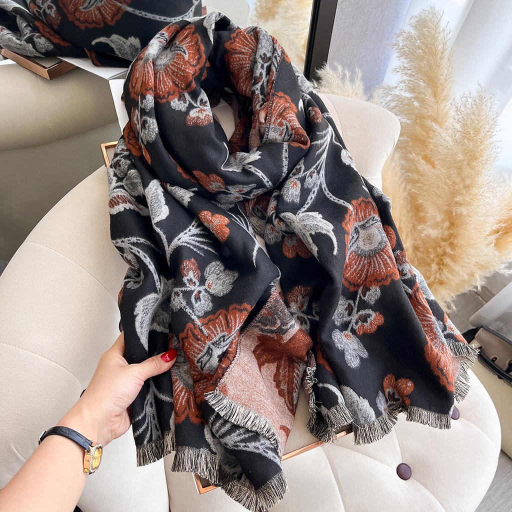 Winter Women's Thick Faux Cashmere Scarf - Warm Pashmina Shawl Wrap, Outdoor Cold-Resistant Blanket