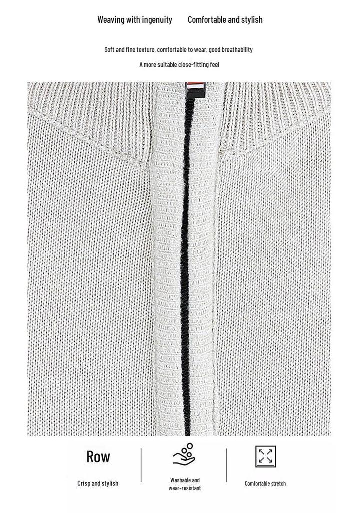 Men's Fleece-Lined Half-Zip Stand Collar Sweater - Solid Color Warm Autumn/Winter Base Layer Jacket
