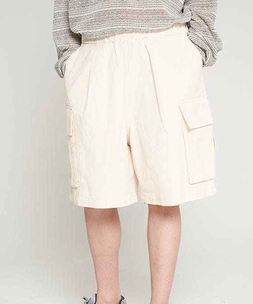 TENER Cotton Bermuda Cargo Banding Pants Ivory
