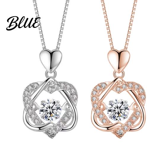 Heart-shaped Necklace Women Double Heart Entangled Rhinestone Decor Adjustable