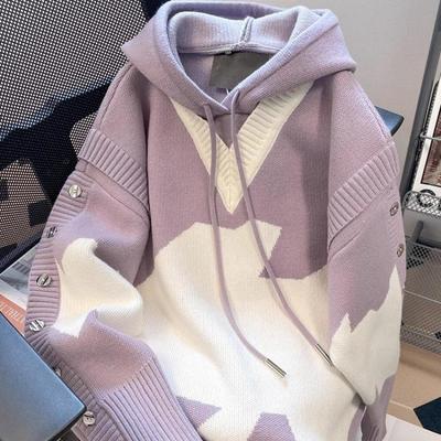 Damen Herbst Kapuzenpullover Lockerer Pullover Strickoberteil Design Süße Sweatshirts