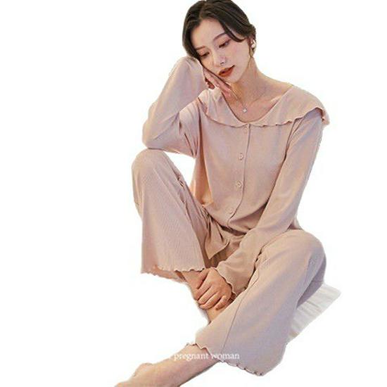 Maternity Lounge Set: Loose-Fit Plus Size Pajamas for Spring & Autumn - Ideal for Postpartum Nursing & Homewear