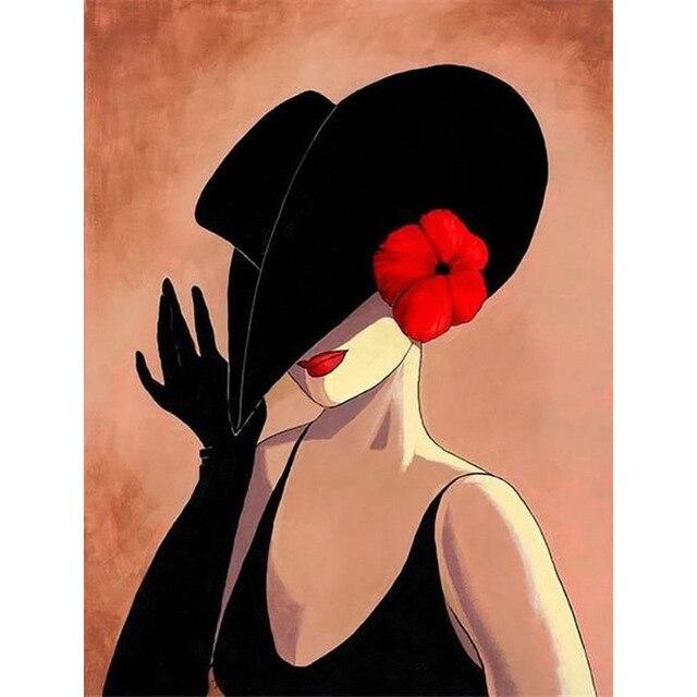 5D diamantová malba ženy Celokulatý vrták Mozaika Diamantové vyšívání "Květinový klobouk krása" Dárek do domácnosti