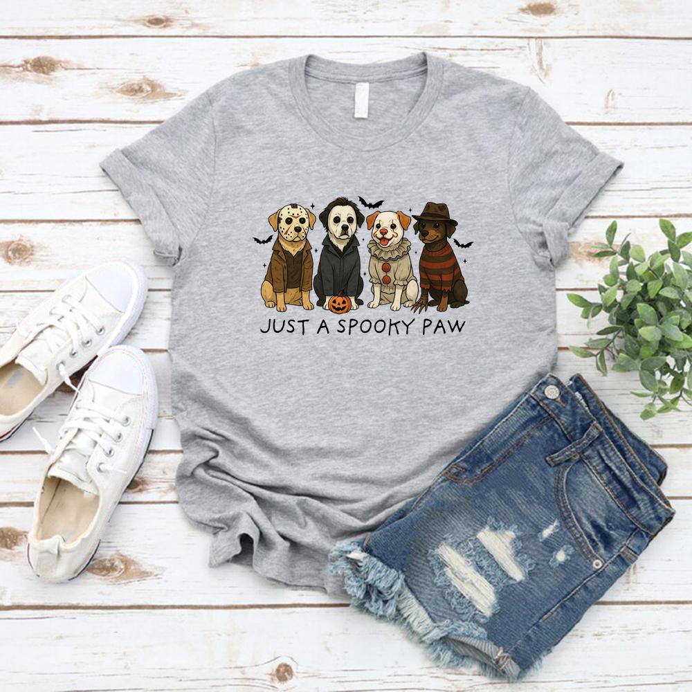 Just A Spooky Paw T-Shirt Halloween Dog T-shirts Halloween Characters Tee Funny Unisex Graphic T Shirts Spooky Season Shirt Top