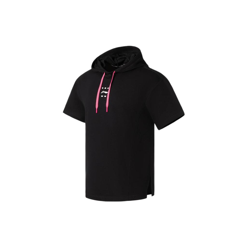 Li Ning Logo Moisture-Wicking Breathable Hooded Short Sleeve T-Shirt Men Tops Black AAES013-1