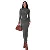 Bodycon Dress for Women Mock Neck Long Sleeve Midi Dress Ruched Slim Fit Party Cocktail Formal Dress Fall Wedding Guest Dress