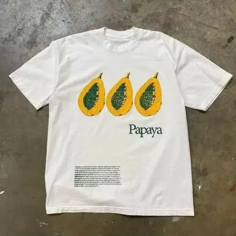 Summer New Fashion Retro T Shirt Fun Fruit Print T-Shirt 100% Cotton Men Short Sleeve T-shirt Casual Women Round Neck Tees Tops