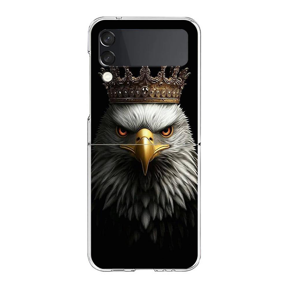 Phone Cover For Samsung Galaxy Z Flip 7 6 5 4 Case Transparent For Samsung Z Flip 3 Hard PC Foldable Bag Eagle Hawk Bird Pattern
